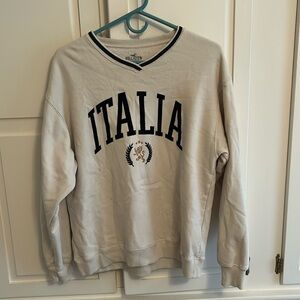 Hollister Italia Sweatshirt Size extra small Cream V neck Velvet Letters